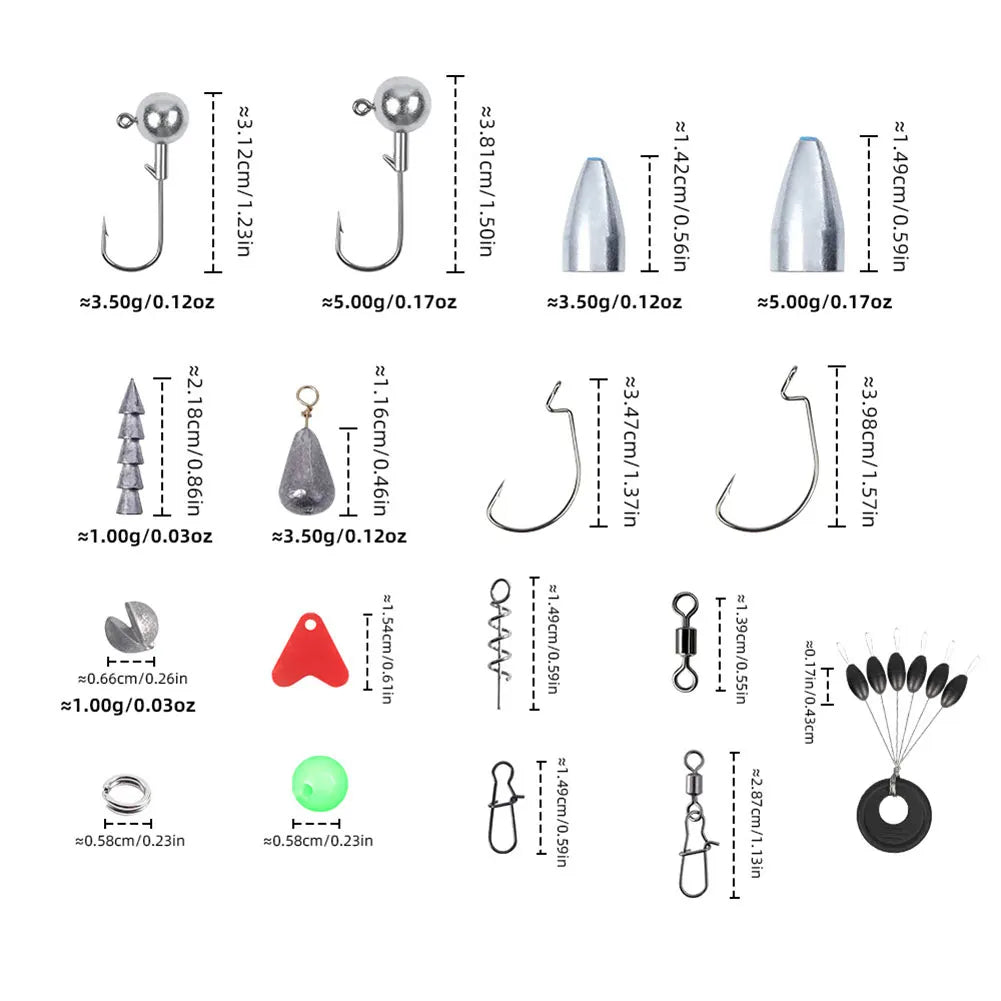 170pcs Fishing Tools Accessories Kit Set with Fishing Box Fish Hooks Swivels Sinkers Fishing Gear Set Gift for Men