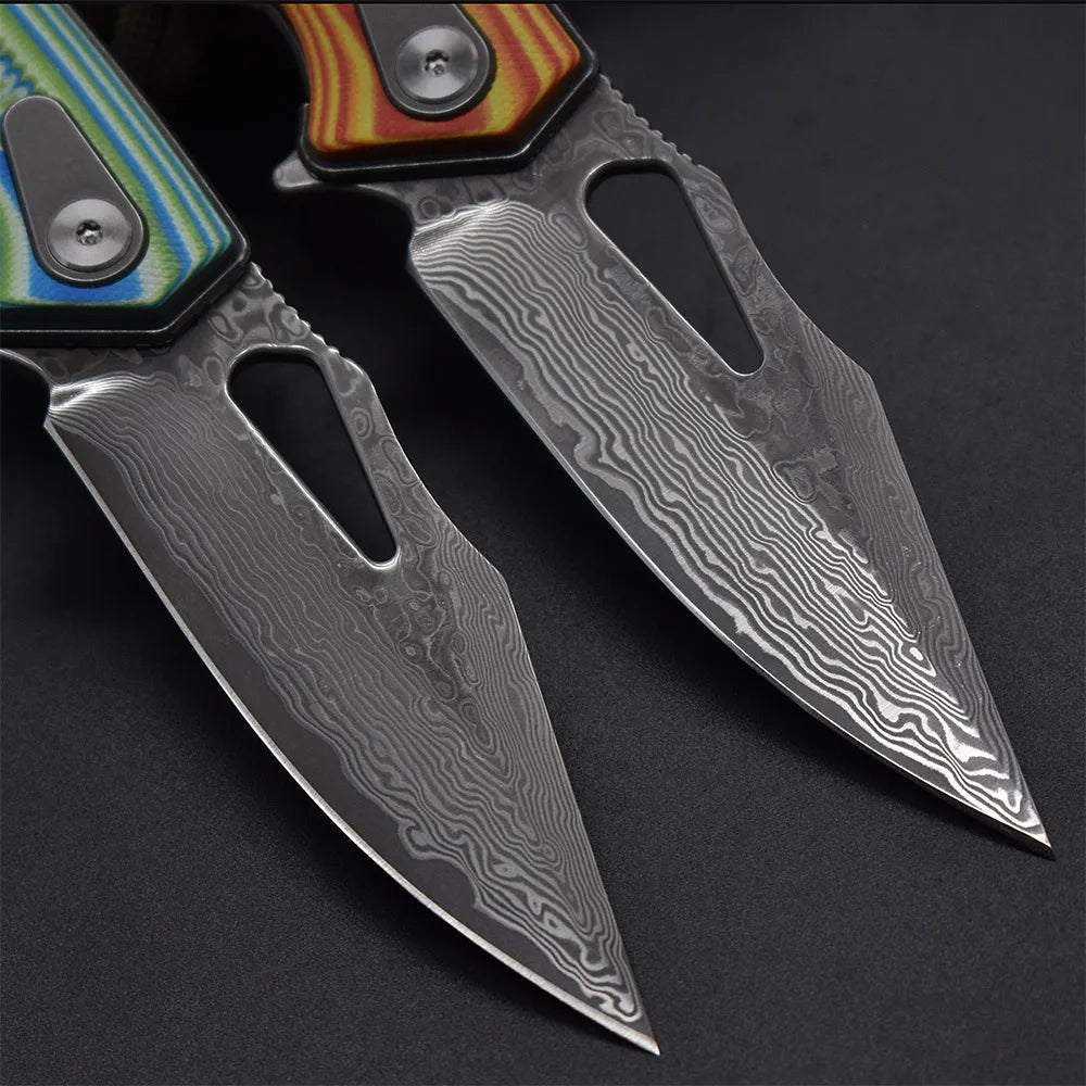 Damascus Steel G10 Handle Folding Knife, Outdoor Pocket Knife,  Ideal for Outdoor Camping and Hiking Tool EDC