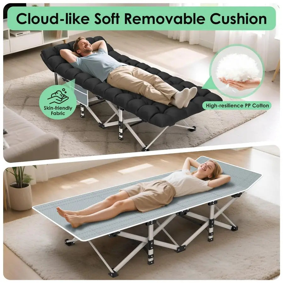 Camping Cot, Folding Camping Cot Bed for Adults Sleeping 1200D Double Layer Oxford Portable Folding Outdoor Cots for Camping W S