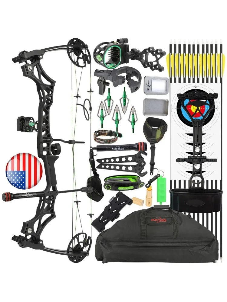 Archery Compound Bow Set 30-70lbs Let-off 80%  IBO 320 fps for RH Outdoor Hunting Shooting Training Practice Sports