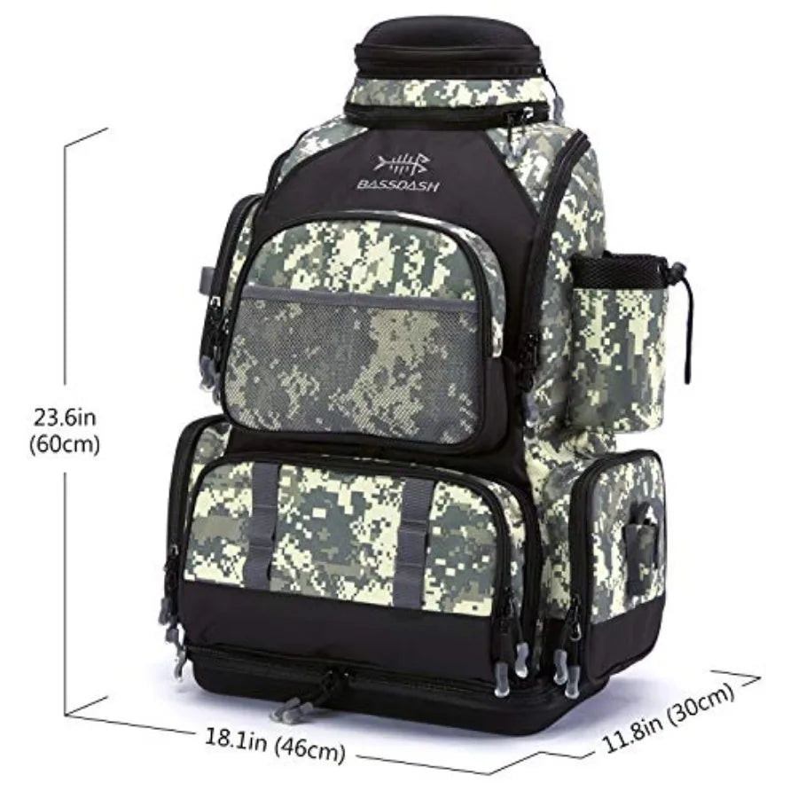 Fishing Tackle Backpack Water Resistant Tactical Bag Soft Tackle Box with Rod Holder and Protective Rain Cover