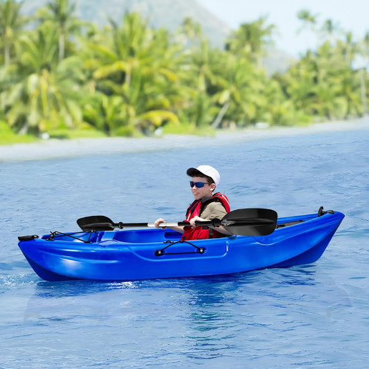 Fishing Kayaks, 12.4FT Sit on Top Kayak for 2-3 Person Adults with Paddle & Comfortable Seat, Capacity of 600LBS, Hard Shell Recreational Ocean Kayak Boat