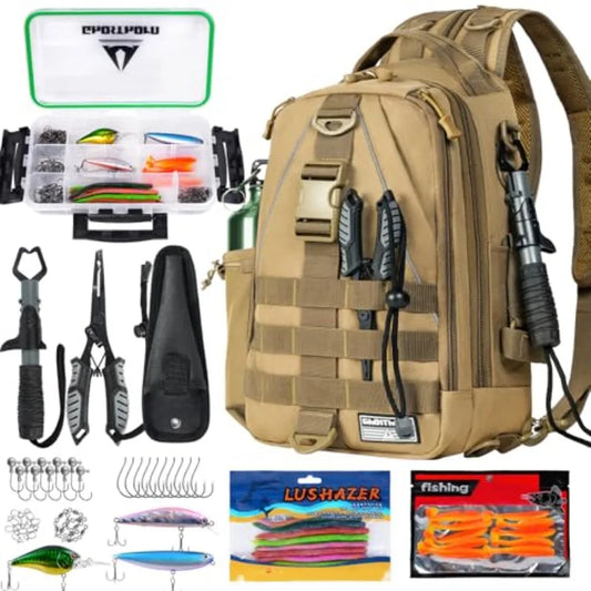 Fishing Backpack with Tackle Boxes Fish Pliers Fish Lip Gripper Lures Waterproof Tackle Bag with Rod Holder Fishing G