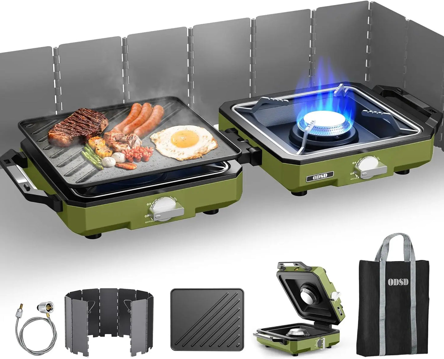 2 Burner Camping Stove with Windshield, 20000 Propane Camp Stove, Portable Folding Gas Stove, Camping