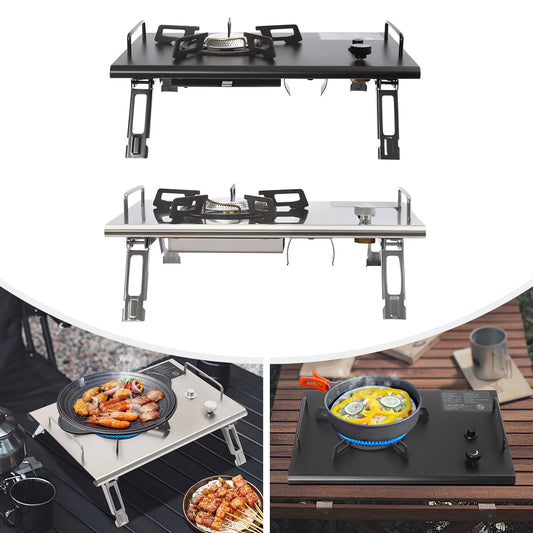 Electronic Ignition Camping Stove 2.7KW, Portable Gas Stove Foldable for Outdoor Hiking BBQ Picnic Mountaineering Silver