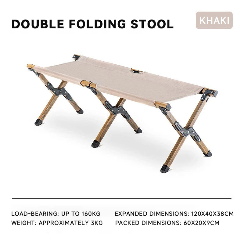 WESTTUNE Outdoor Long Stool Portable Camping Two-person Chair Folding Double Aluminum Alloy Seat Stool for Garden Hiking Picnic