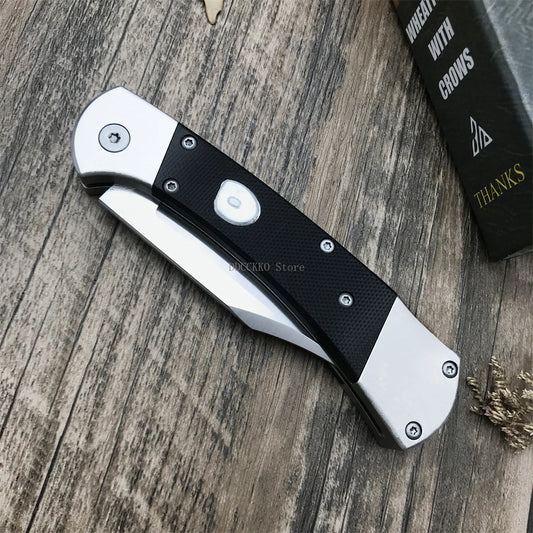 Multi-functional Pocket Knife 2.91-inch D2 Steel Blade Black G10 Handle Portable Outdoor Fruit Folding Knife EDC Camping Hiking Hunting Tactical Tool Gift