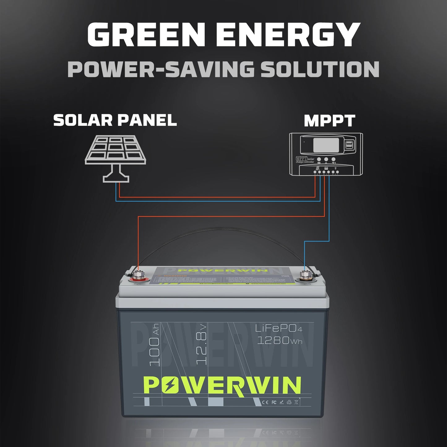POWERWIN 12.8V 100Ah LiFePO4 Battery BT100 1280Wh Local Warehouse Deep Cycle Grade A  Battery for Solar RV Shipping not included