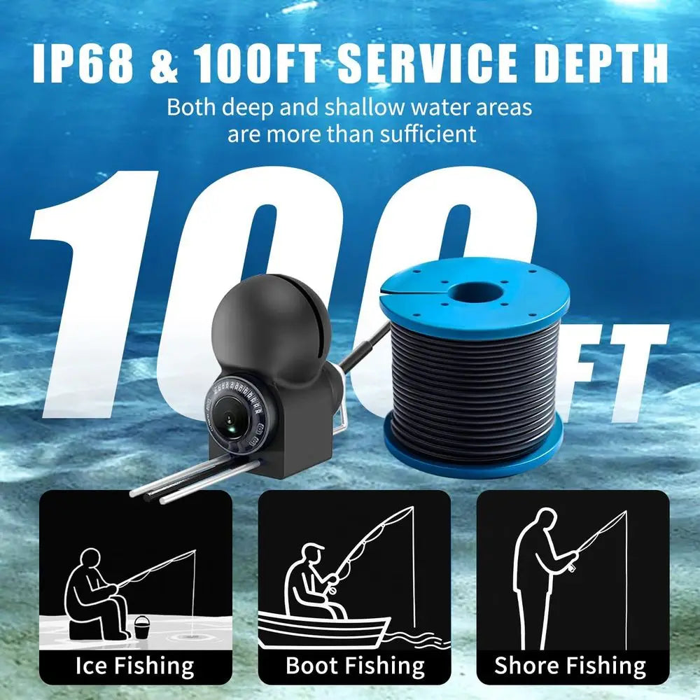 1080P HD Underwater Fishing Cam with 12 IR Lights, 8000mAh Battery, Waterproof Fish Finder, 100ft Cable
