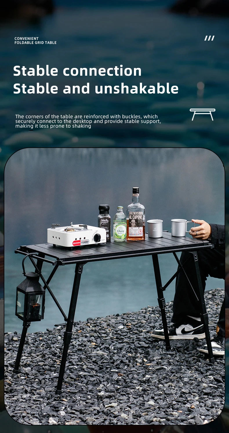 Camping folding chicken roll table aluminum alloy adjustable IGT table with stove, picnic barbecue movable table