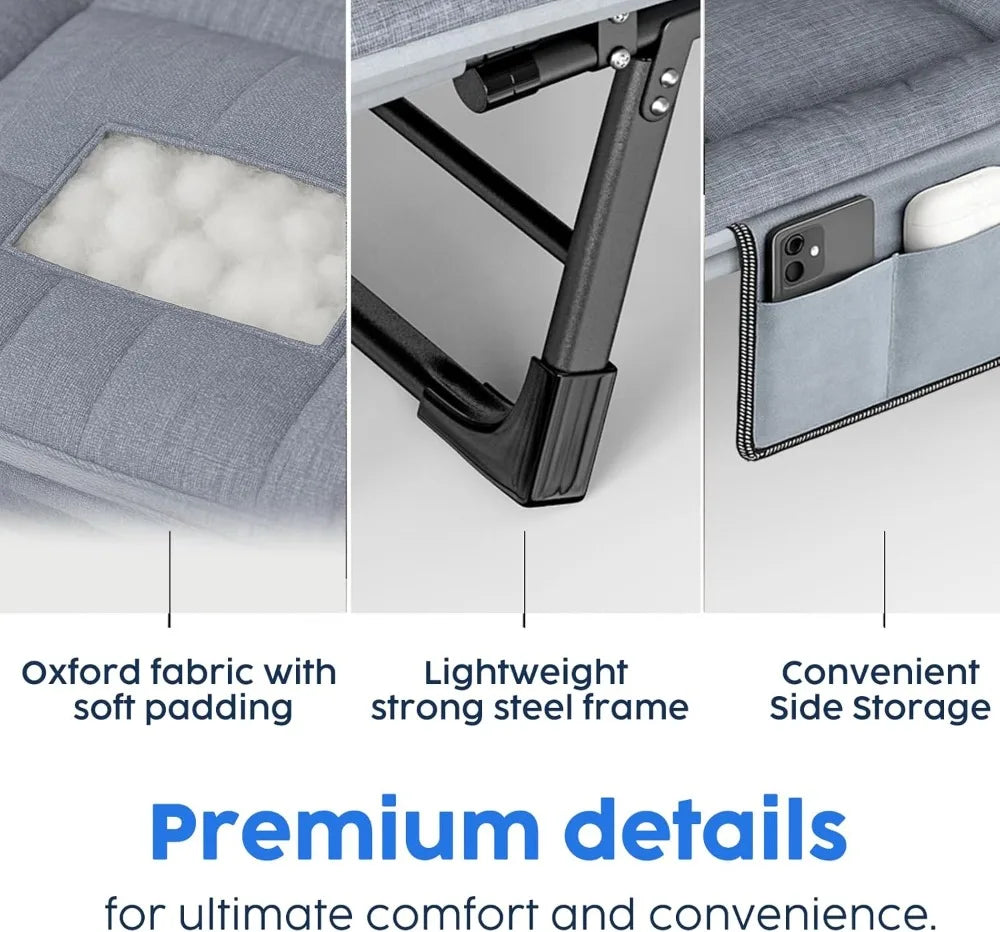 Folding Camping Cot with Mattress, 550Lbs Capacity, No Assembly, Adjustable Portable Bed