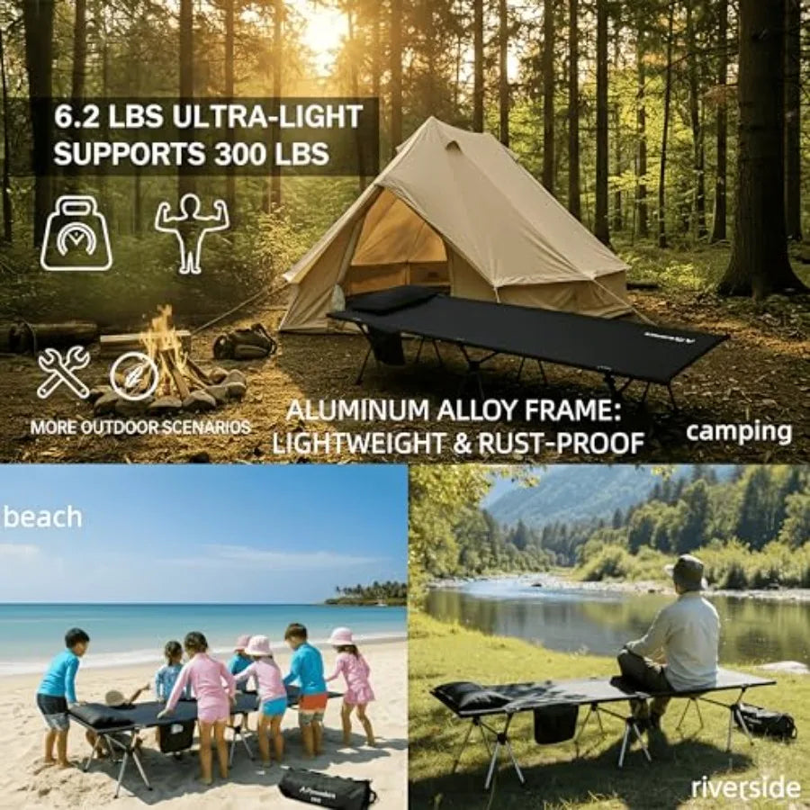 Camping Cot for Adults Height Adjustable Sleeping Cot Supports 300 lbs Lightweight Compact Foldable for Backpacking Hiking Trav