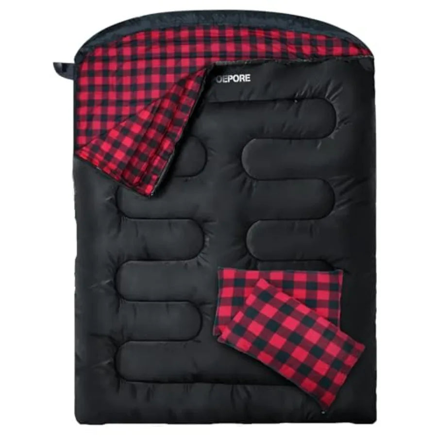 Double Sleeping Bag Flannel for Adults with 2 Pillows 2 Person Sleeping Bags Camping XXL Queen Size Two Person Sleeping Bag for