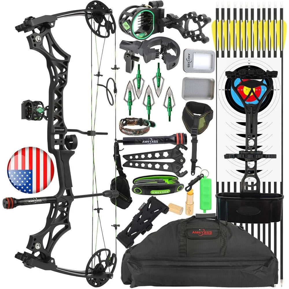 Archery Compound Bow Set 30-70lbs Let-off 80%  IBO 320 fps for RH Outdoor Hunting Shooting Training Practice Sports