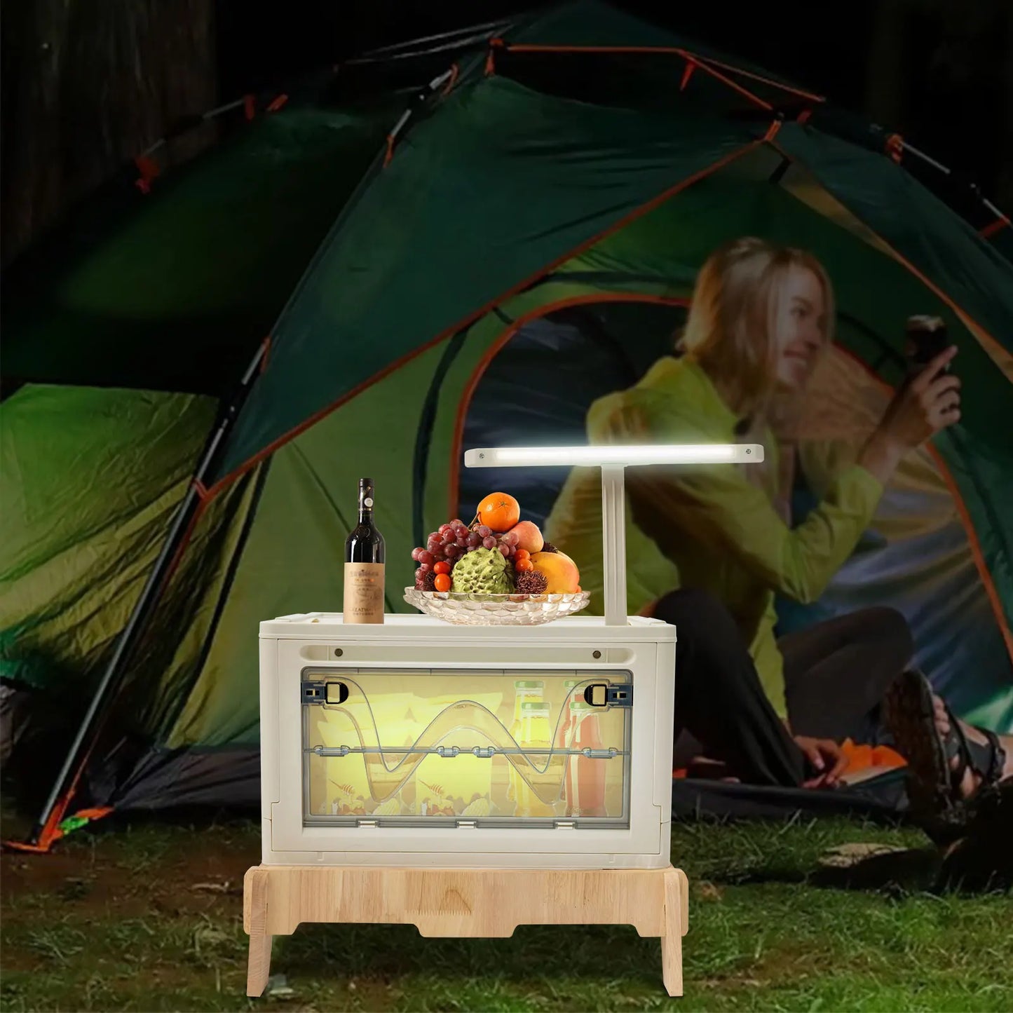 Folding Camping Table with Storage Space, Small Portable Foldable Compartment Table Suitable for Indoor, Outdoor, Barbecue