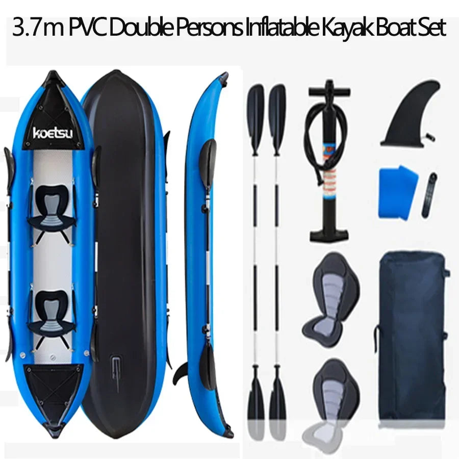 KOETSU 1-2 Persons Inflatable PVC Kayak Fishing Canoe Dinghy 3.0/3.7 M Single/Double Kayak Boats for Rafting Water Sports