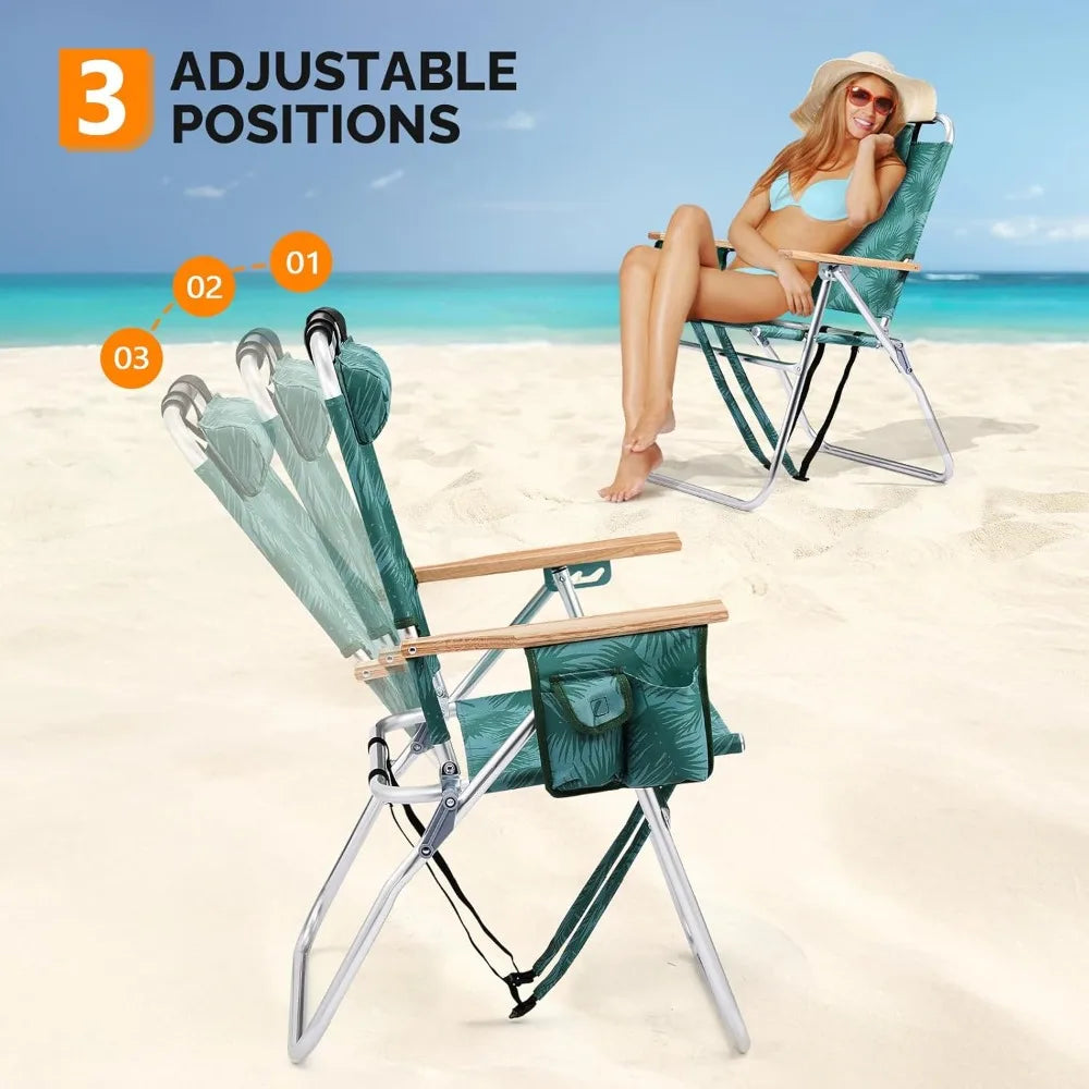 Lightweught 17" Backpack Beach Chair, Tall Beach Chairs for Adults, Portable with Adjustable Straps, 3-Position Customized