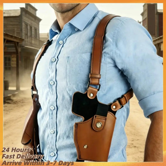 Leather General Vertical Gun Holster with Double Mag Fit Forearm Hidden Shoulder Holster Fit 1911 92 92G Most Kinds of Pistols