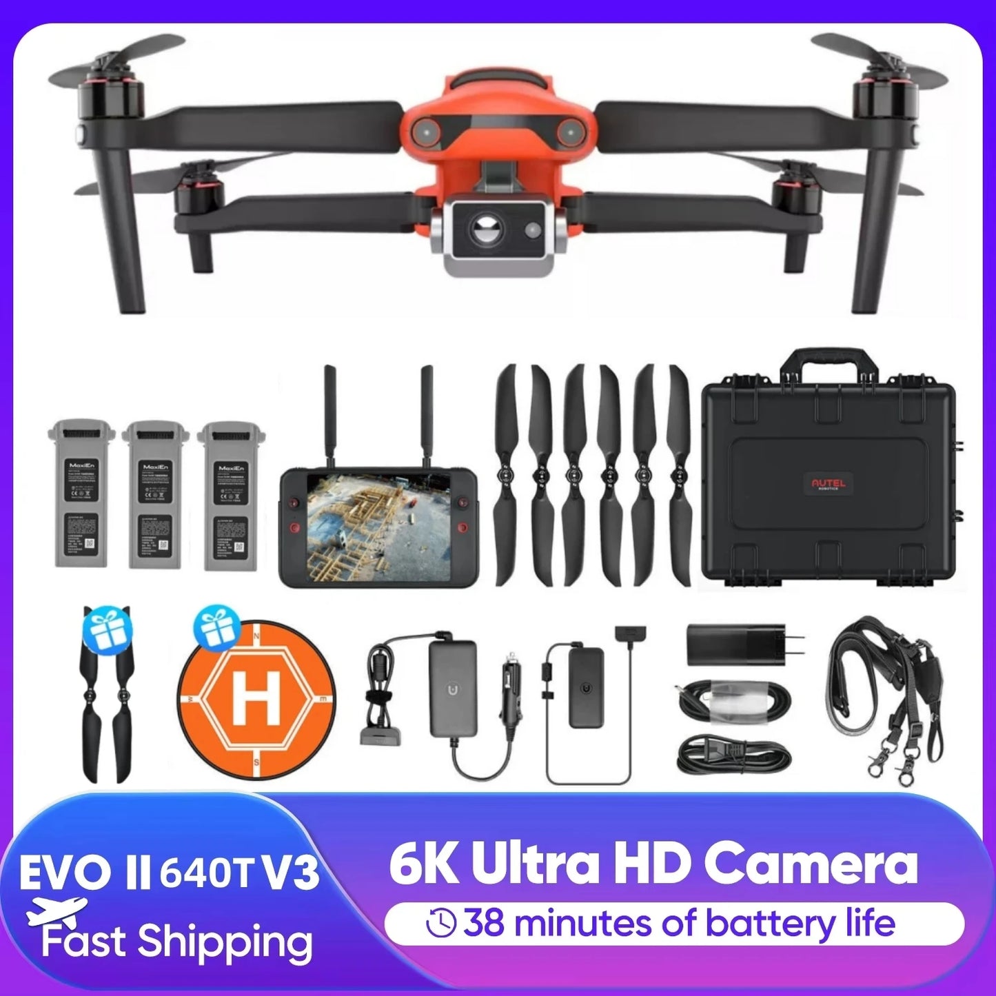Autel Robotics EVO 640T V3 Drones 640x512 Thermal Imaging Drone Remote ID Supported 16x Digital Zoom Dual Camera 6K AI Drones
