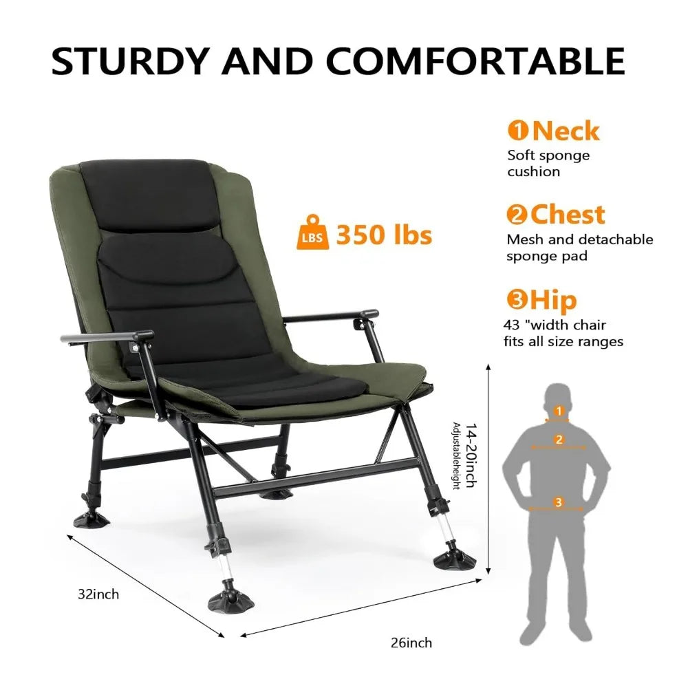 Oversized Heavy Duty 440 LBS Support 160° Adjustable Reclining Folding Fishing Chair High Back Outdoor Camping Seat, Custom