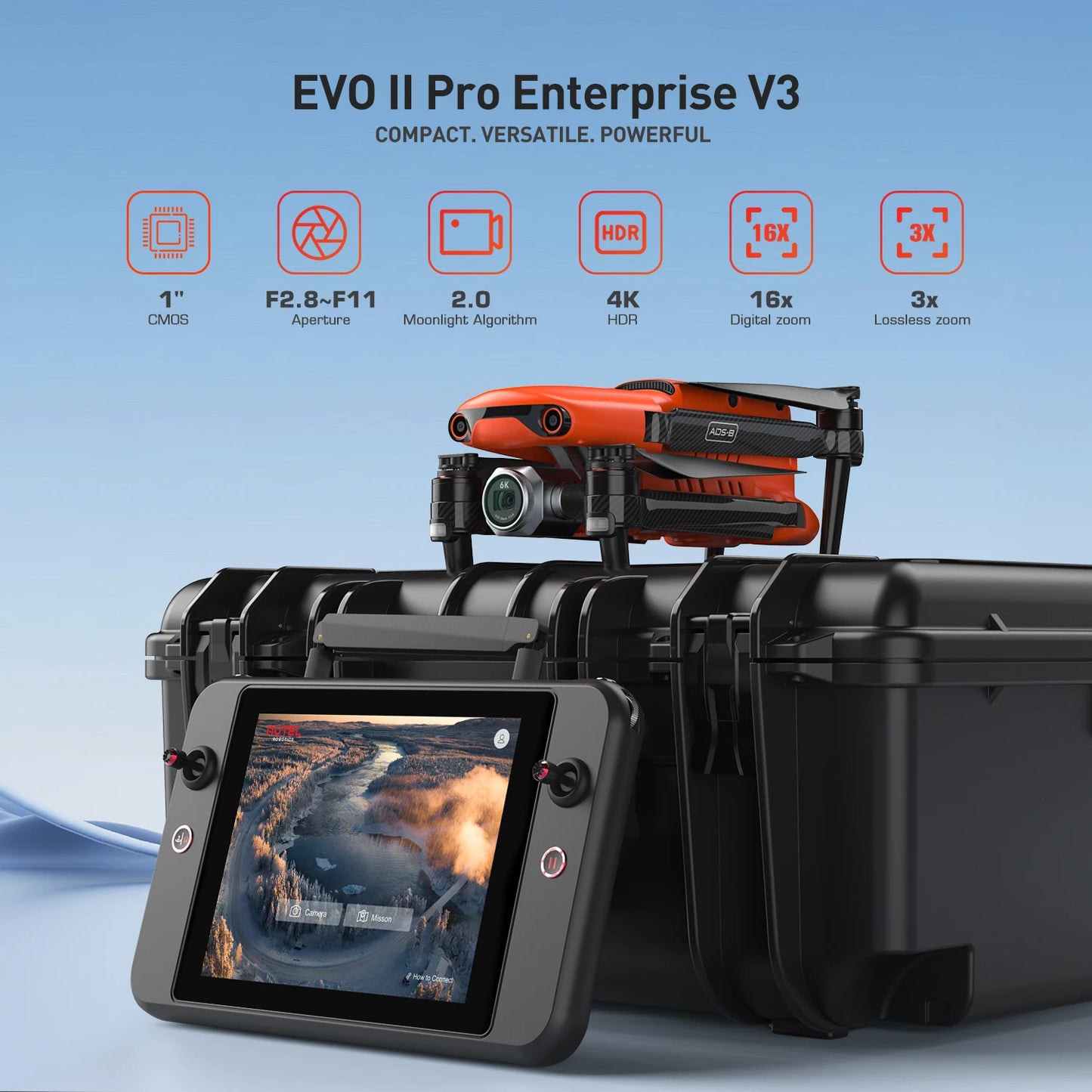 Autel Robotics EVO II PRO Enterprise V3 Drone 6K 1" CMOS 42 Mints Data Encryption 15KM Video Transmission AI Target Recognition