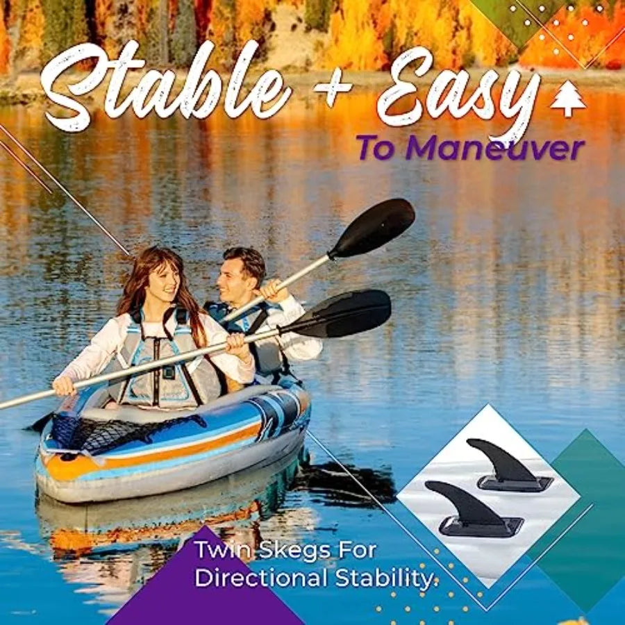 Inflatable Kayak 2 Person for Lakes Rivers, PVC Material, Gray/Blue, Includes Canopy, Aluminum Oars, Air Pump Carry Bag, 400 LB