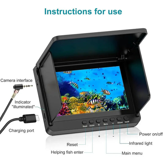 Underwater Fishing Camera, Fishing Camera with Infrared Night Vision Light, Portable Fish Finder with 100ft Cable, 5 Inch LCD an