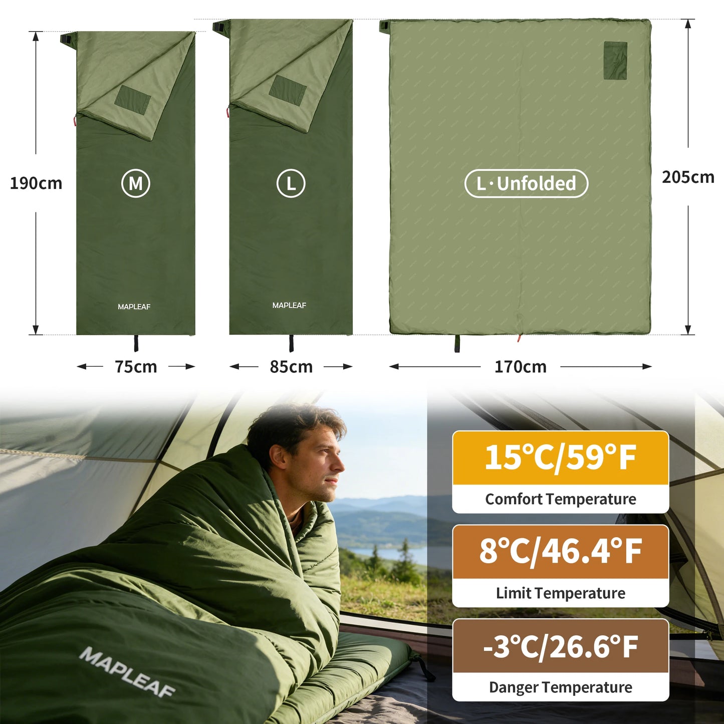MAPLEAF Portable Sleeping Bag Waterproof Splicable Lightweight Compact Compression Sack Camping Hiking Climbing