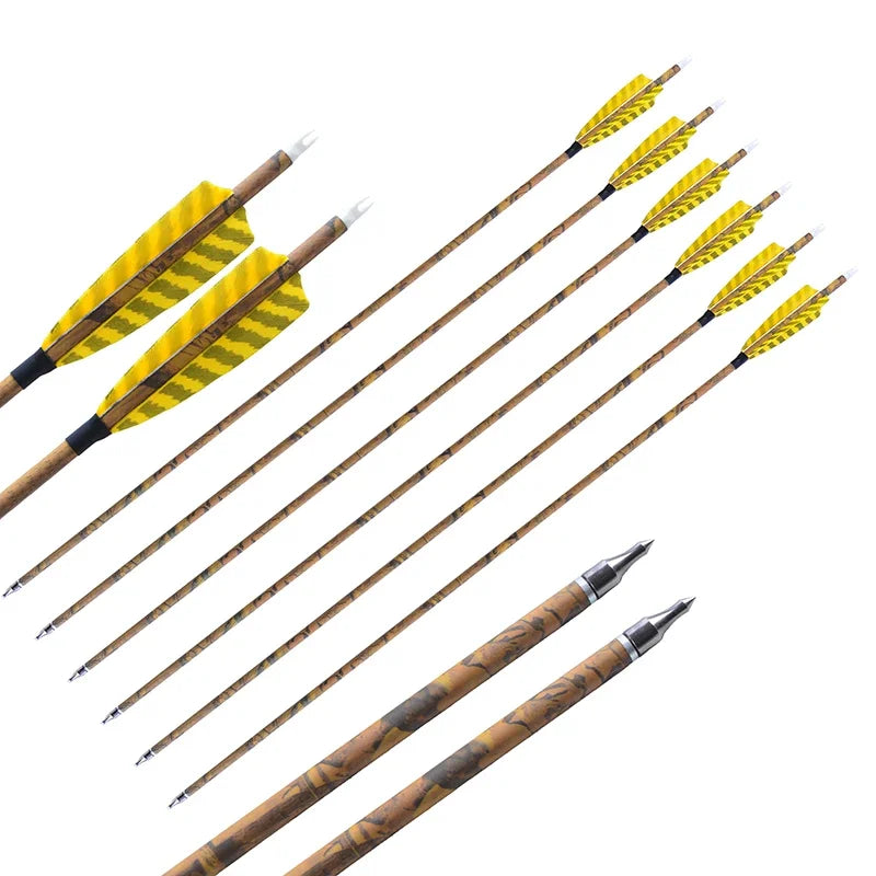 Mixed Carbon Arrows Camo Color Spine 500 100 grain Arrowhead Arrow Shaft ID6.2mm for Bow Hunting Shooting Target 6/12pcs