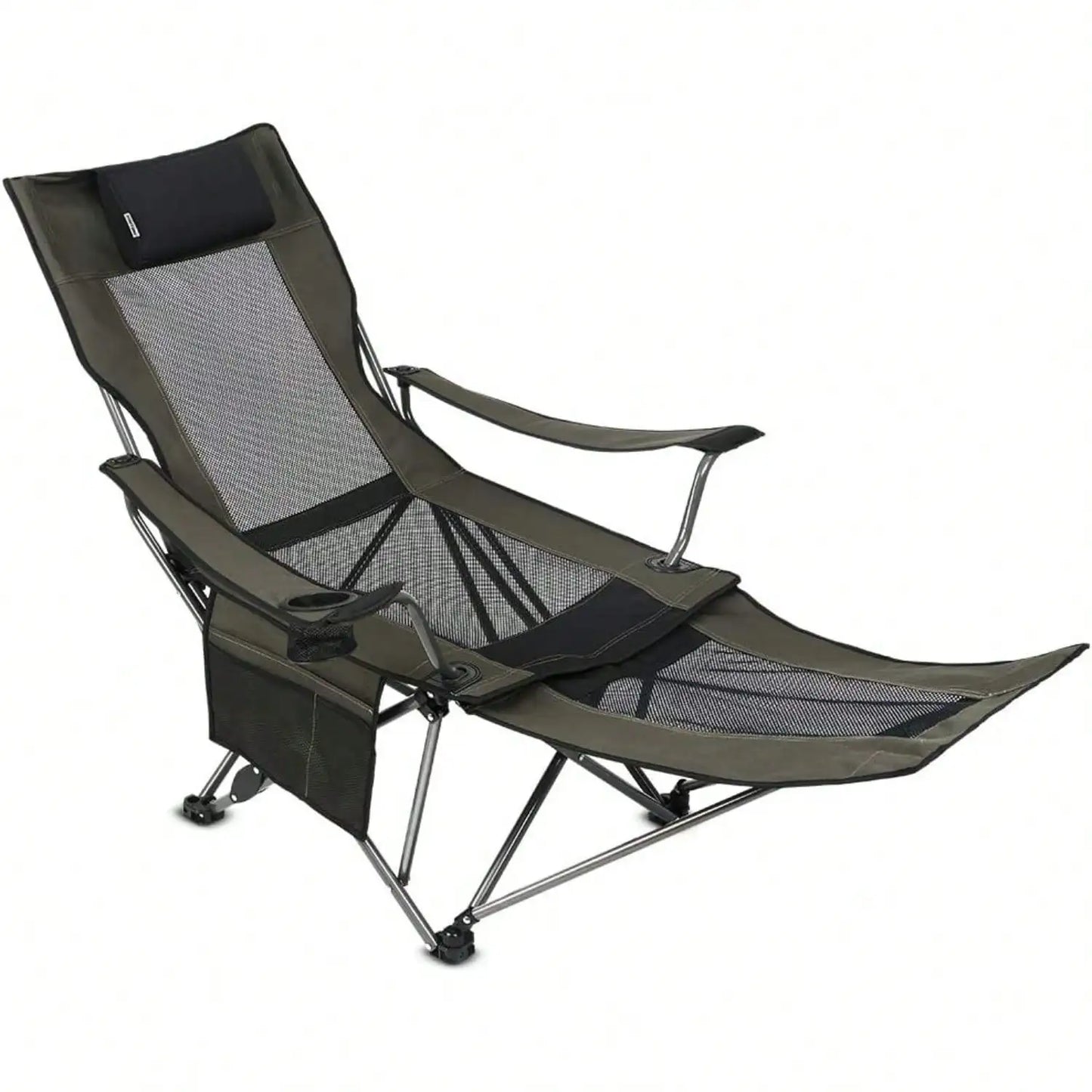 Title: 2-in-1 Reclining Camping Chair with Footrest, High Back Mesh Folding Chair with Cup Holders for Outdoor Beach Fishing
