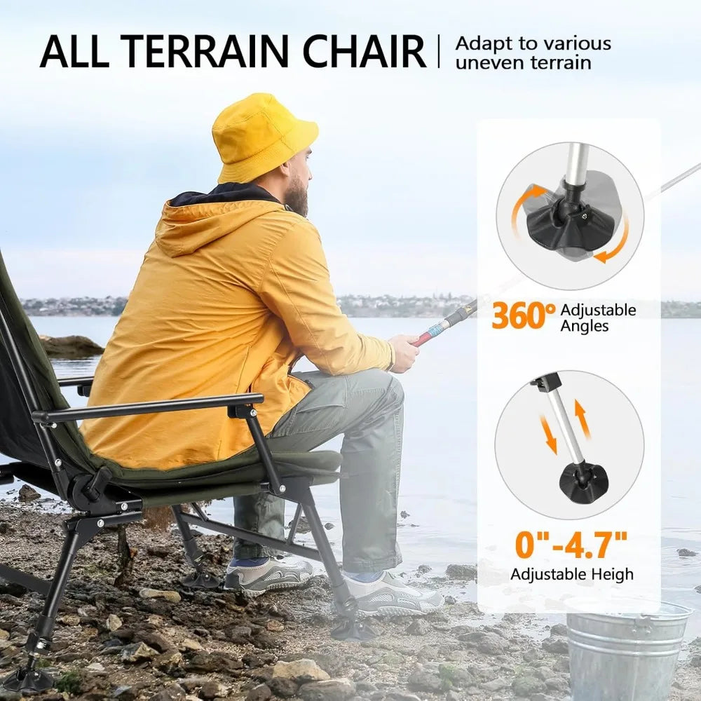 Oversized Heavy Duty 440 LBS Support 160° Adjustable Reclining Folding Fishing Chair High Back Outdoor Camping Seat, Custom