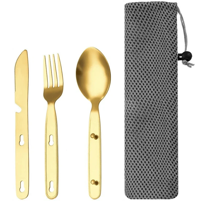 Stainless Steel Folding Camping Cutlery Set Compact Durable for Camping Hiking Picnics BBQs Essential Travel Kit