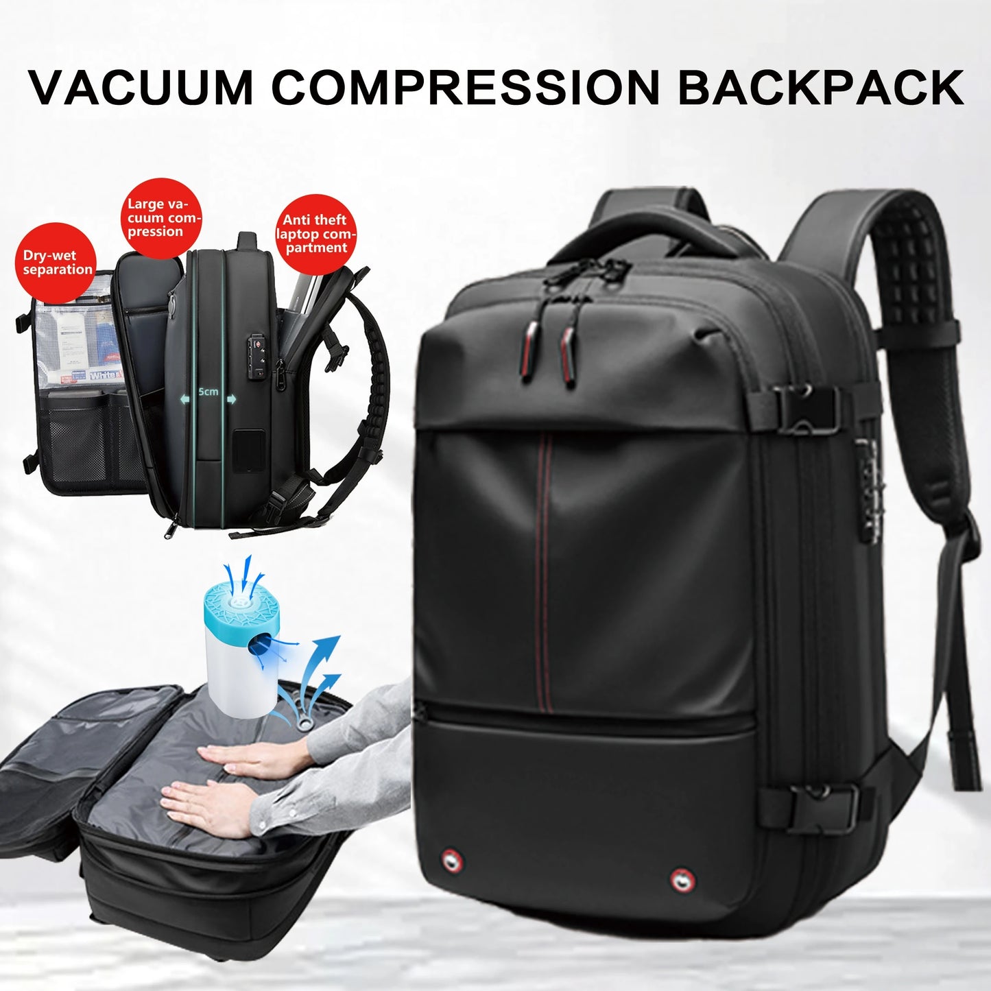Travel Backpack Vacuum Compression 17 inch Laptop Backpack Business Large Capacity School Backpack Expanded Hiking Backpack