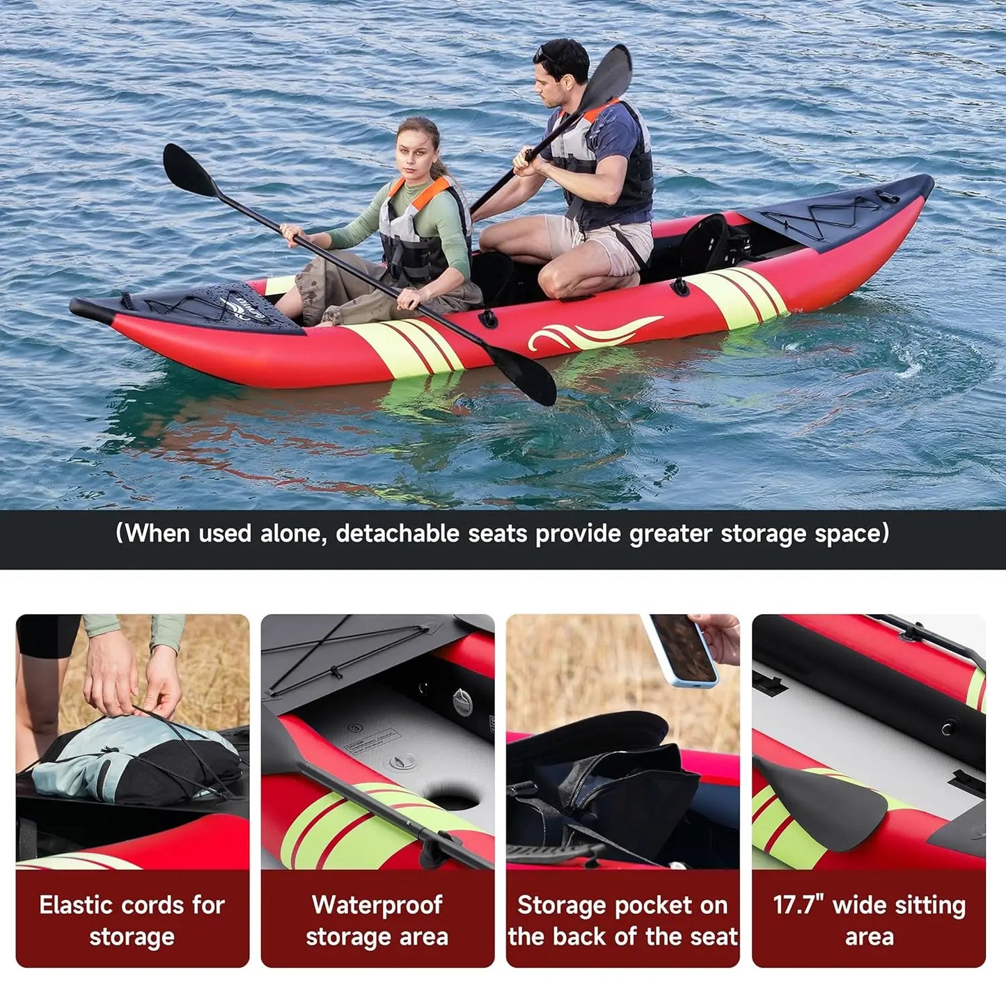 Inflatable Kayak 2 Person, Fishing Kayaks for Adults, 12.5FT 507 LBS Capacity, Portable Kayak with Luminous Strips,, Custom