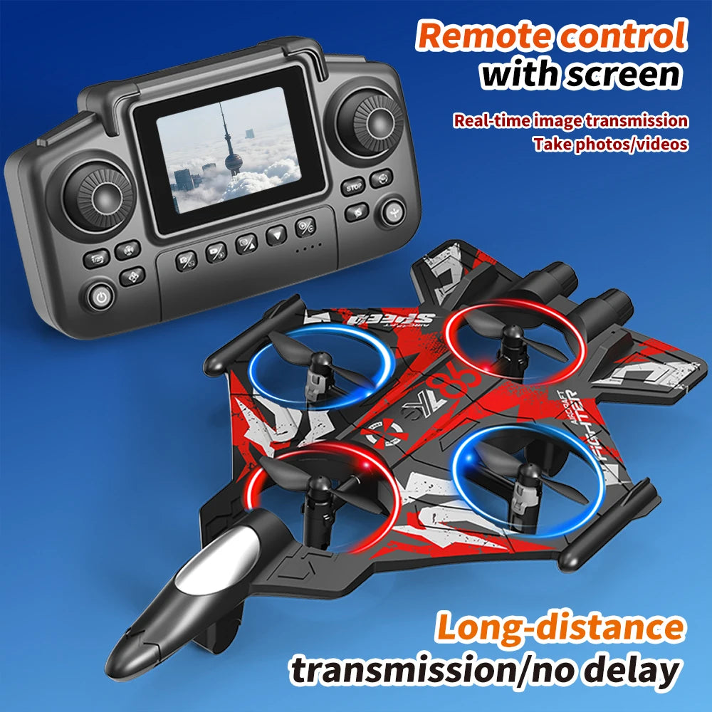 Fighter Jet Drone With Screen Remote Altitude Hold 360° Stunt Roll 2.4G Multiplayer Play Cool LED Light Beginner Friendly RC Quadcopter