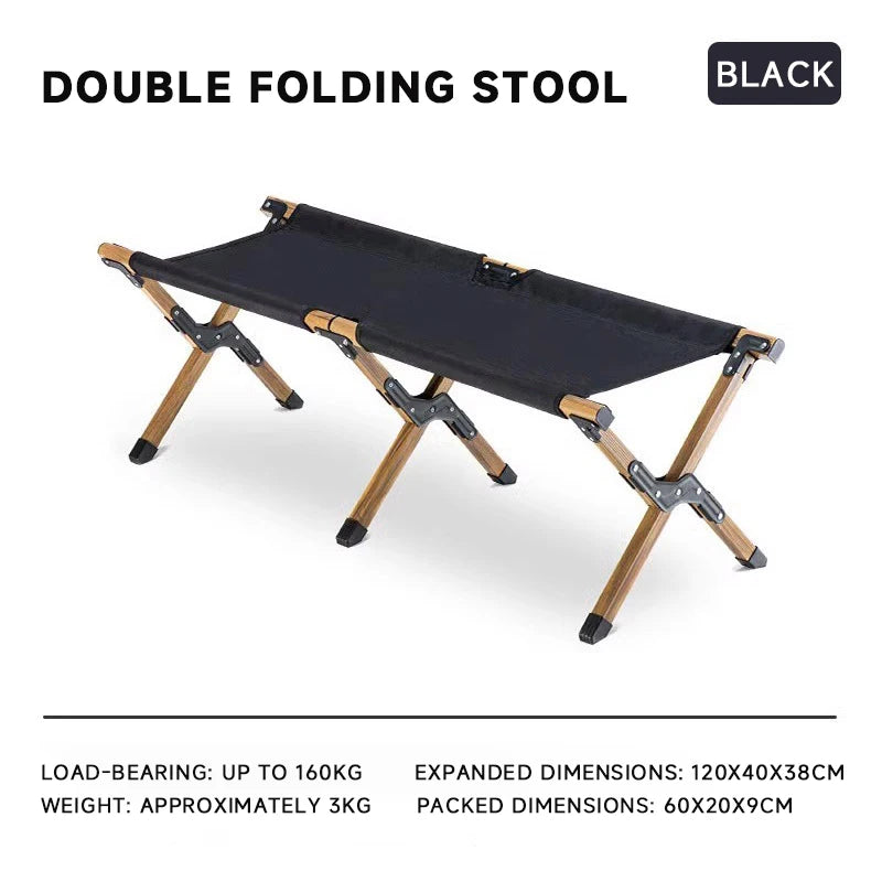 WESTTUNE Outdoor Long Stool Portable Camping Two-person Chair Folding Double Aluminum Alloy Seat Stool for Garden Hiking Picnic