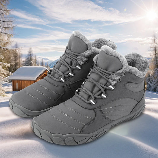 Warm Hike Shoes Non-Slip Waterproof Warm Fur Lined for Women Men (Grey 42)