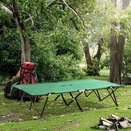 2 Person 50" Extra Wide Folding Camping Cot for Adults, Portable Elevated Outdoor Bed with Carry Bag for Beach Hiking, Green