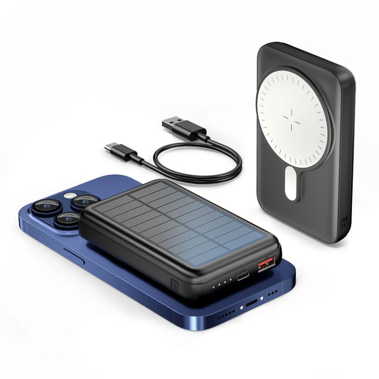 MagSafe Solar Power Bank 10000mAh-15W WirelessCharging & 20W PD Fast Charge | Portable Solar Charger for iPhone 16/15/14/13/12