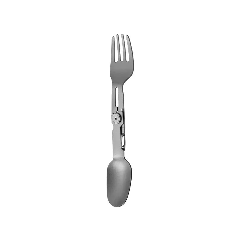 2-in-1 multifunctional Pure Titanium Cutlery with Folding Spoon and Fork Combo,Perfect for Hiking,Camping,or Backpacking Trips
