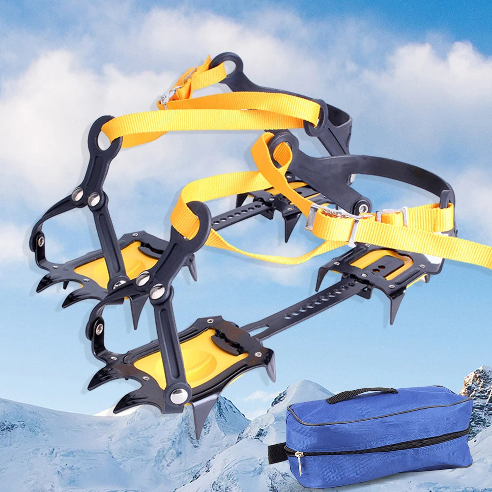 1 Pair Snow Grips Crampons Anti-Slip 10 Teeth Ice Climbing Kits Adjustable with Carry Bag for Hiking Climbing Fishing Jogging