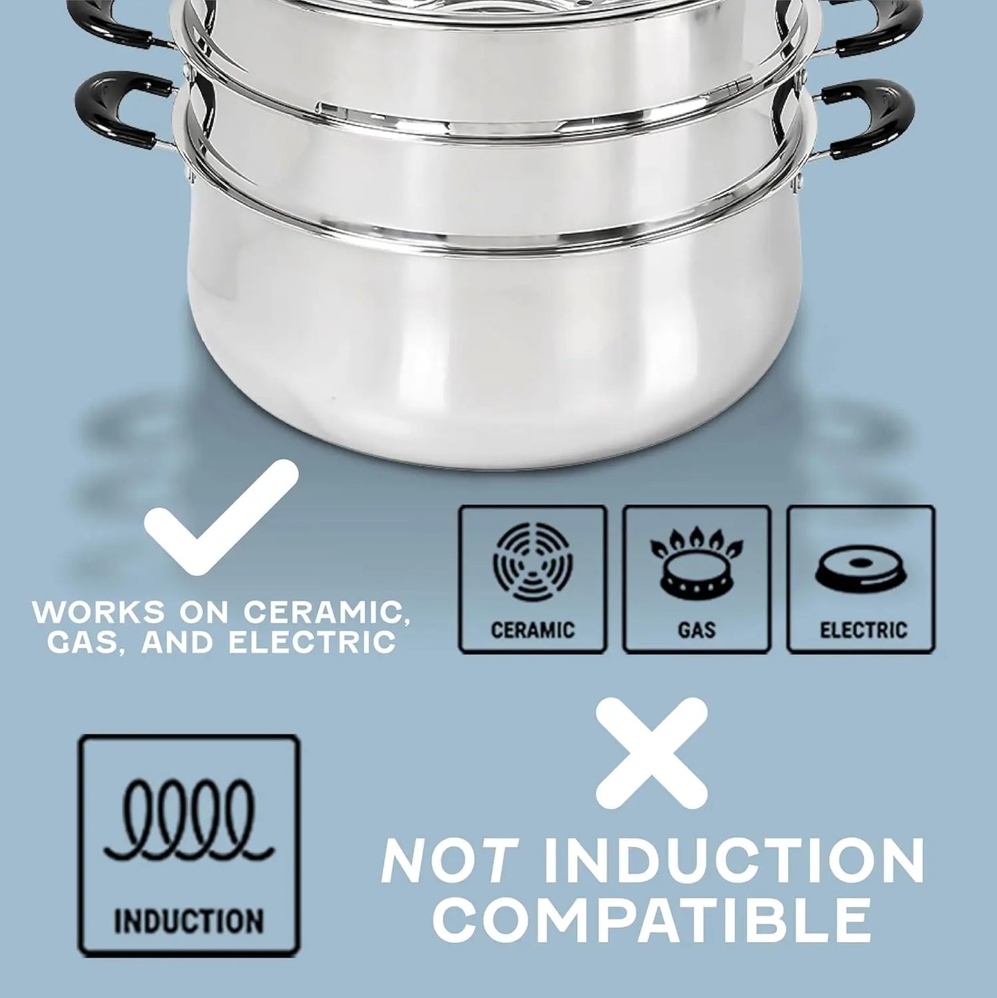30CM Stainless Steel 3 Tier Steamer Pot Triply Bottom Cookware for Healthy Cooking