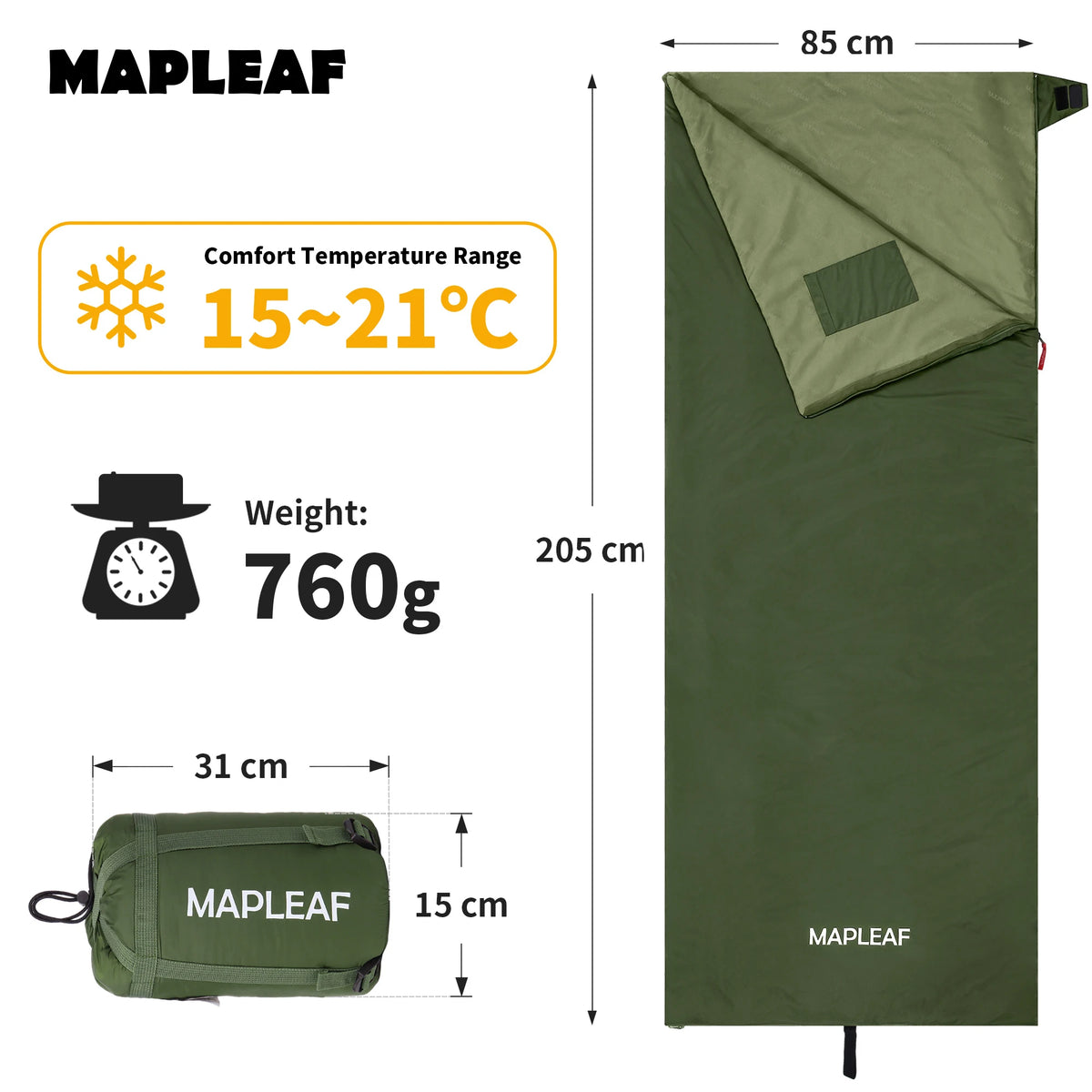 MAPLEAF Portable Sleeping Bag Waterproof Splicable Lightweight Compact Compression Sack Camping Hiking Climbing