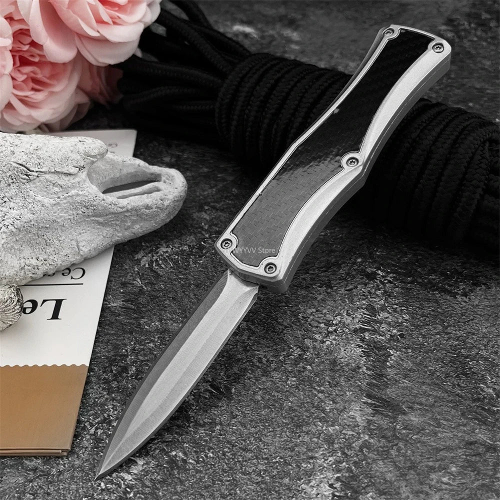 Portable Outdoor Folding Knife, 440C Blade Zinc Alloy Handle, with Pocket Clip Camping Hunting Hiking Travel  Practical Tool