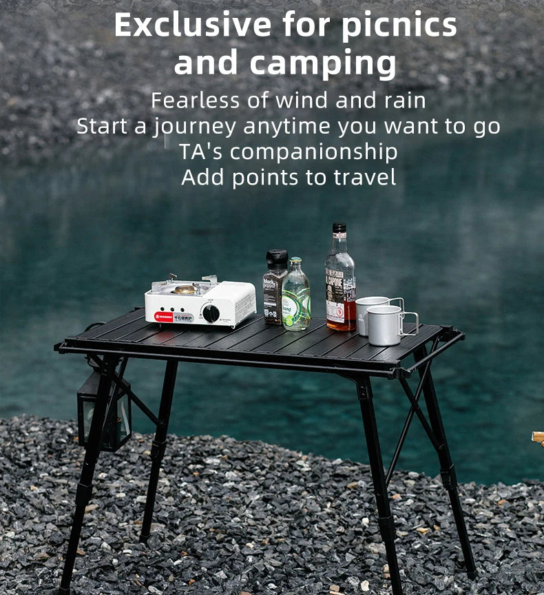 Camping folding chicken roll table aluminum alloy adjustable IGT table with stove, picnic barbecue movable table