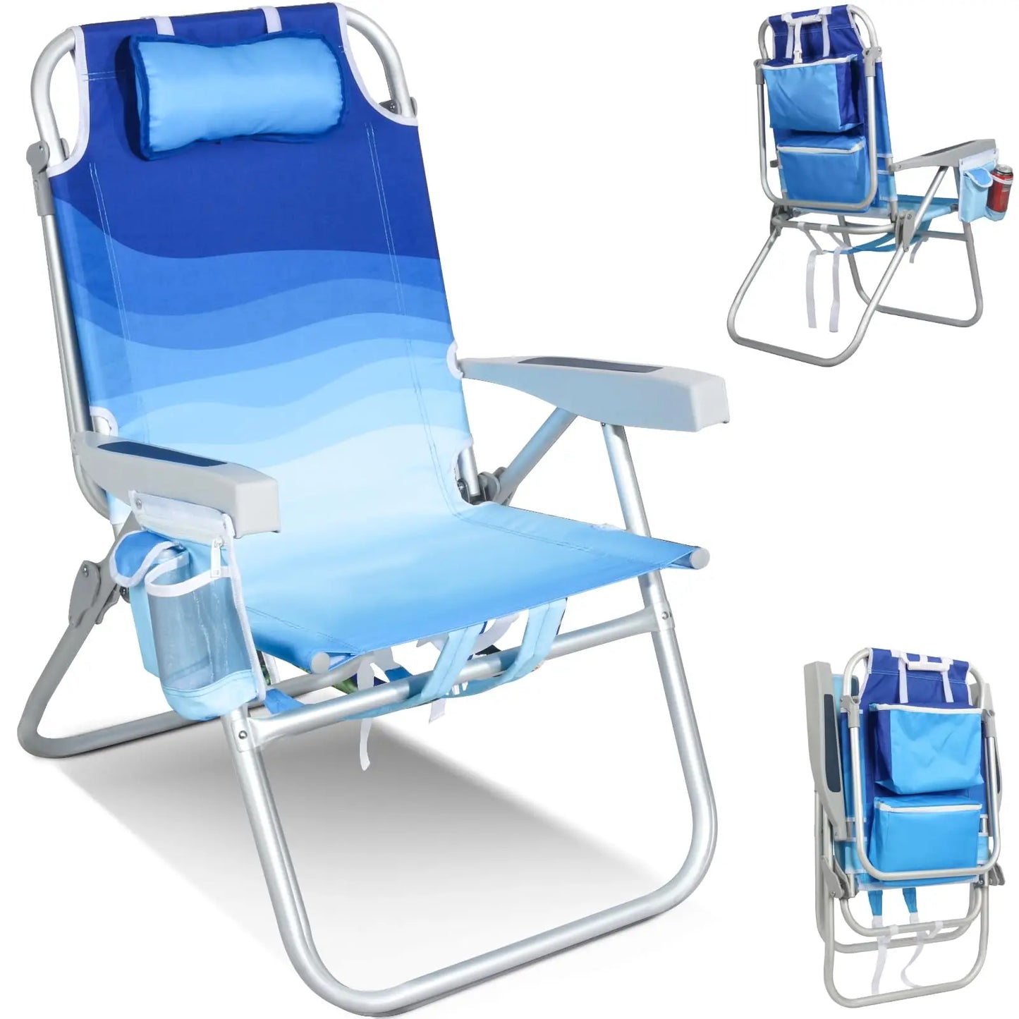 Tall Beach Chairs for Adults – 5-Position Reclining Backpack Chair with Large Insulated Cooler & Storage Pocket, Customized