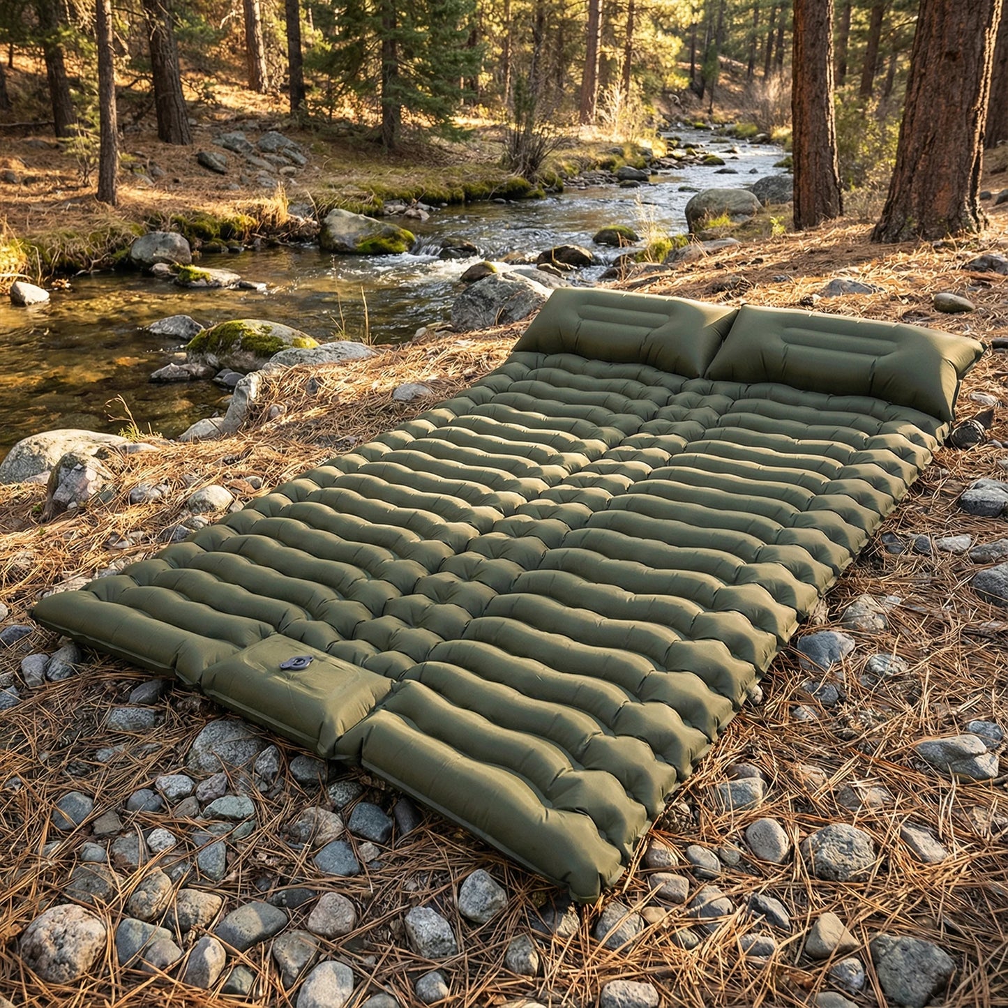 Camping Mat with Pillow Portable Sleeping Pad Built-in Foot Pump Folding Air Mattress for Camping Backpacking Travel