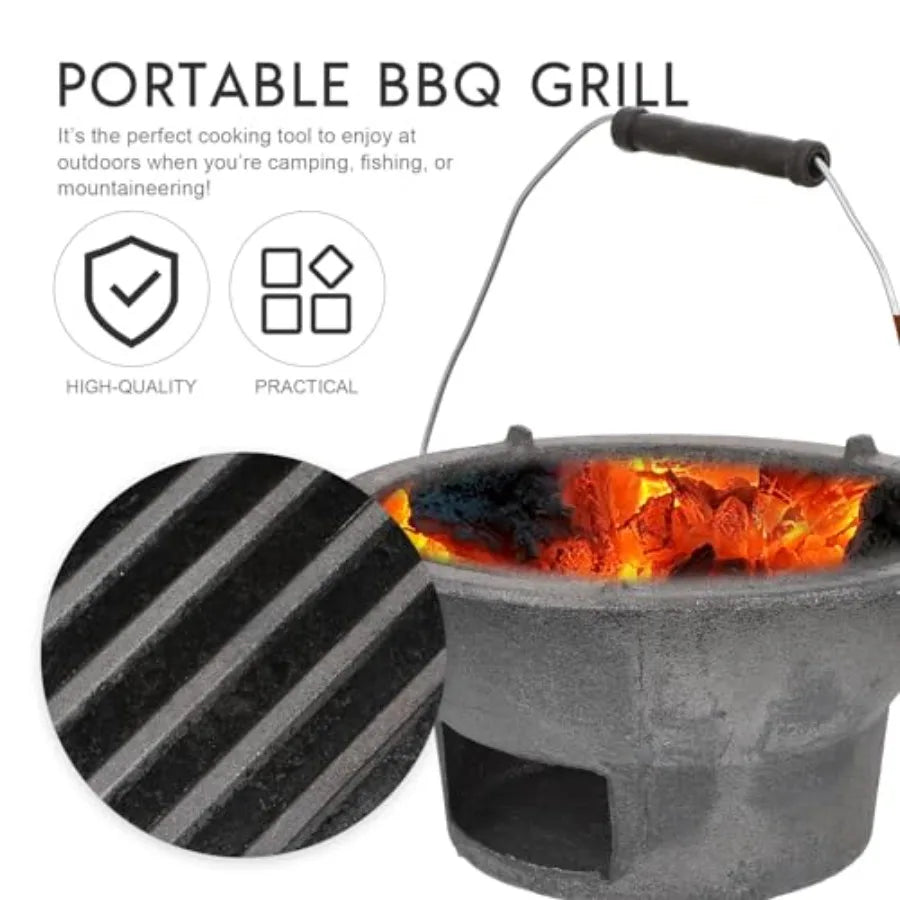 DOITOOL Cast Iron Charcoal Hibachi Grill Portable Charcoal Grill for Outdoor Camping Barbecue Cooking with Compact Design Top D