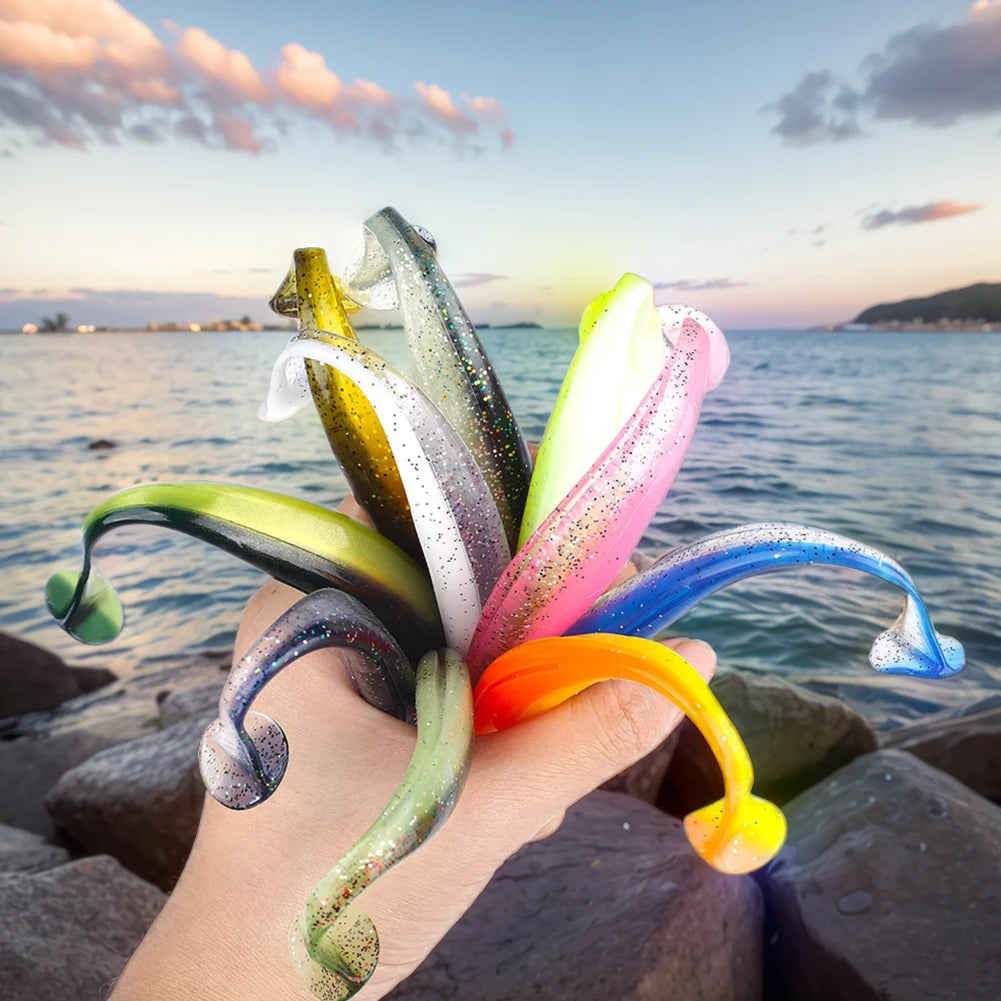 10Pcs 9cm Fishing Lures Plastic T Tail Worm Soft Bait Paddle Tail Swim Baits for Freshwater and Saltwater