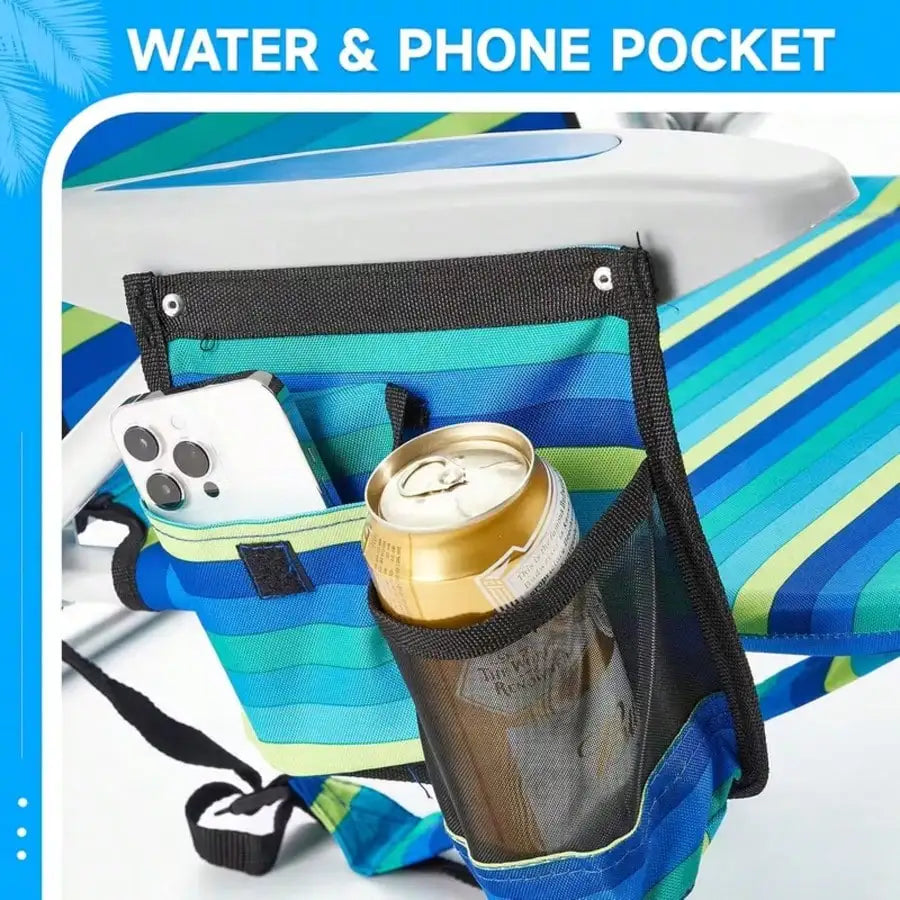 1PC Portable Beach Chair For Adults- Reclining Camping Chair With Headrest& Cup Holder, Lightweight Foldable Design For Backpack